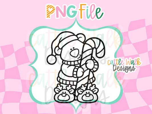 Christmas Bear Candy Cane PNG | Reindeer Slippers Freshie Design | Holiday PNG