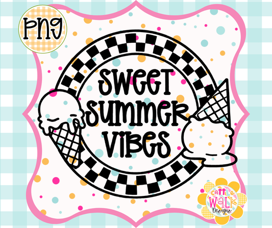 Sweet Summer Vibes PNG | Retro Ice Cream Checkered Design | Bold Outline Freshie Digital Download