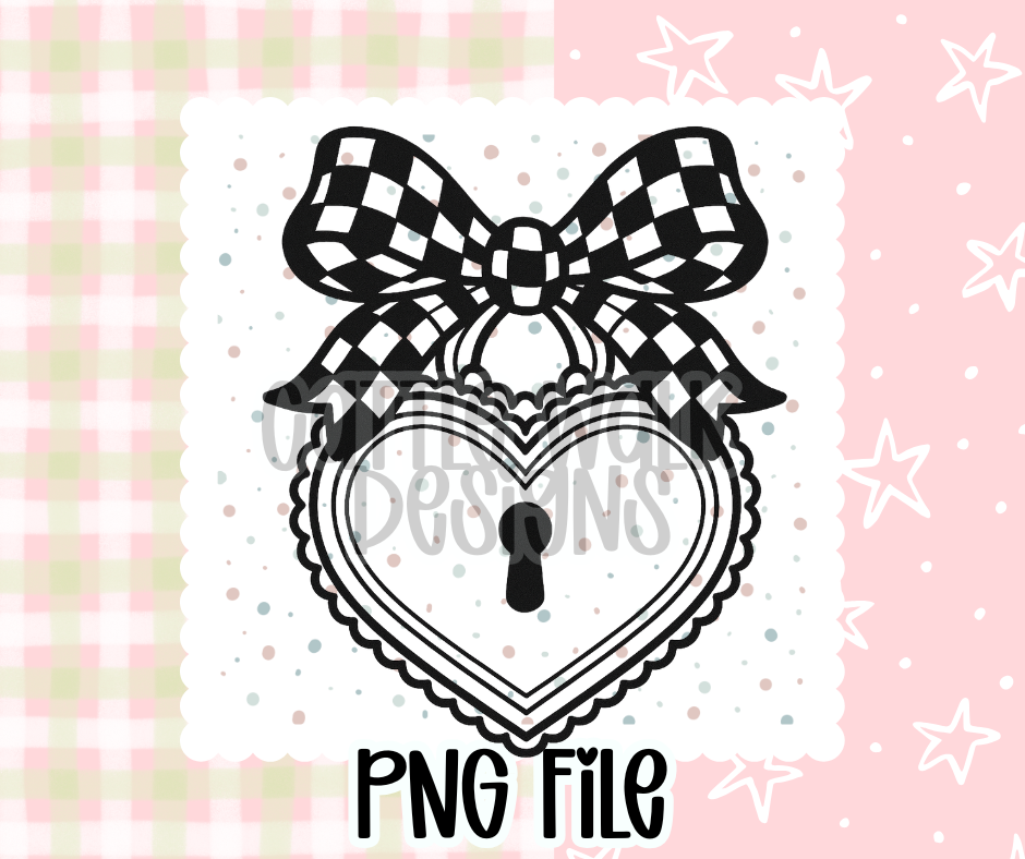 Checkered Bow Heart Locket Outline – Chunky Bold Valentine Freshie PNG