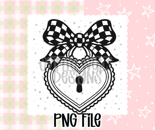 Checkered Bow Heart Locket Outline – Chunky Bold Valentine Freshie PNG