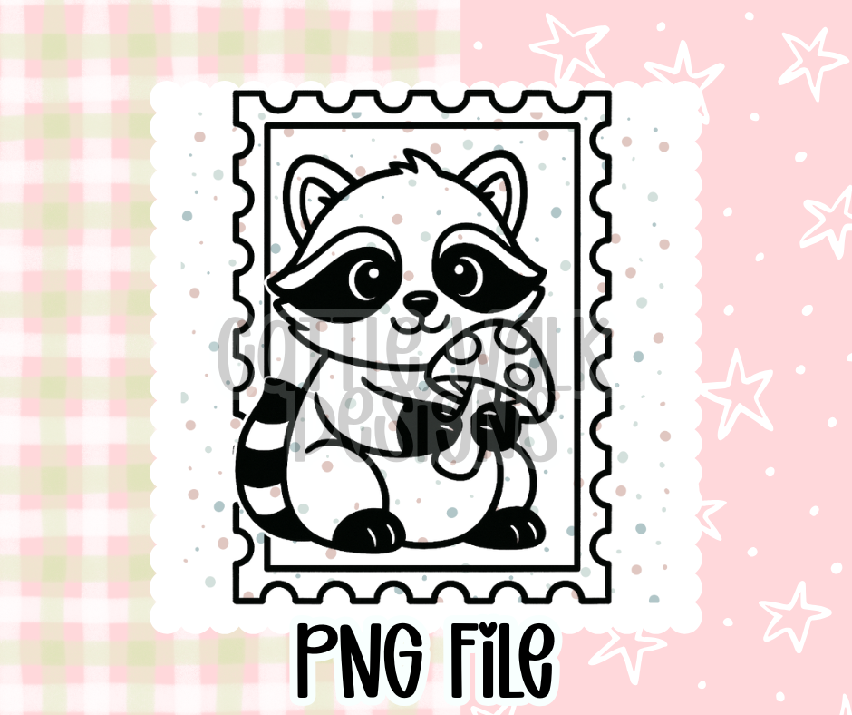 Mushroom Raccoon Stamp Outline – Chunky Bold Freshie PNG