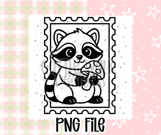 Mushroom Raccoon Stamp Outline – Chunky Bold Freshie PNG