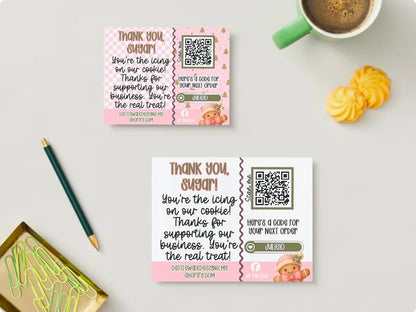 Sugar & Spice Editable Business Card Template + 6 Sweet Packaging Stickers | Gingerbread Canva Thank You Card for Small Businesses