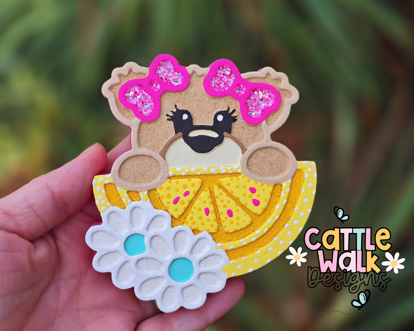 Bear with Lemon Slice Freshie – Cute Summer Car Freshie – Strawberry Lemon Blondie Scent