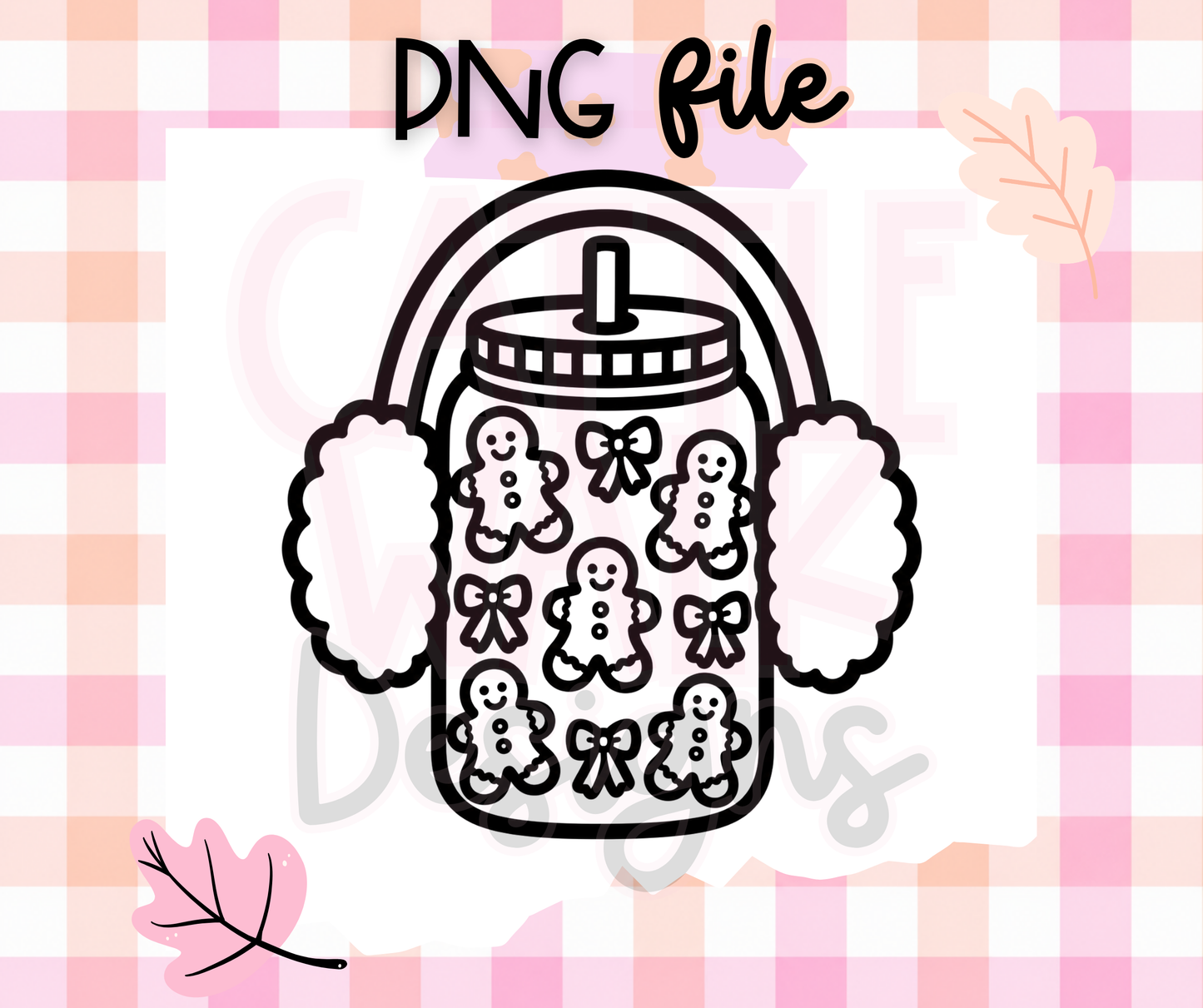 Gingerbread & Bows Glass Can PNG | Girly Christmas Tumbler Digital Download