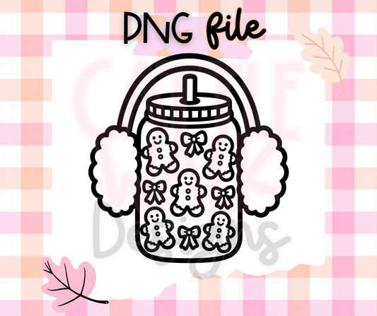 Gingerbread & Bows Glass Can PNG | Girly Christmas Tumbler Digital Download