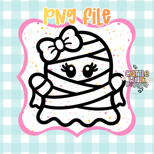 Cute Ghost Mummy with Bow PNG | Kawaii Halloween Digital Download | Commercial Use PNG