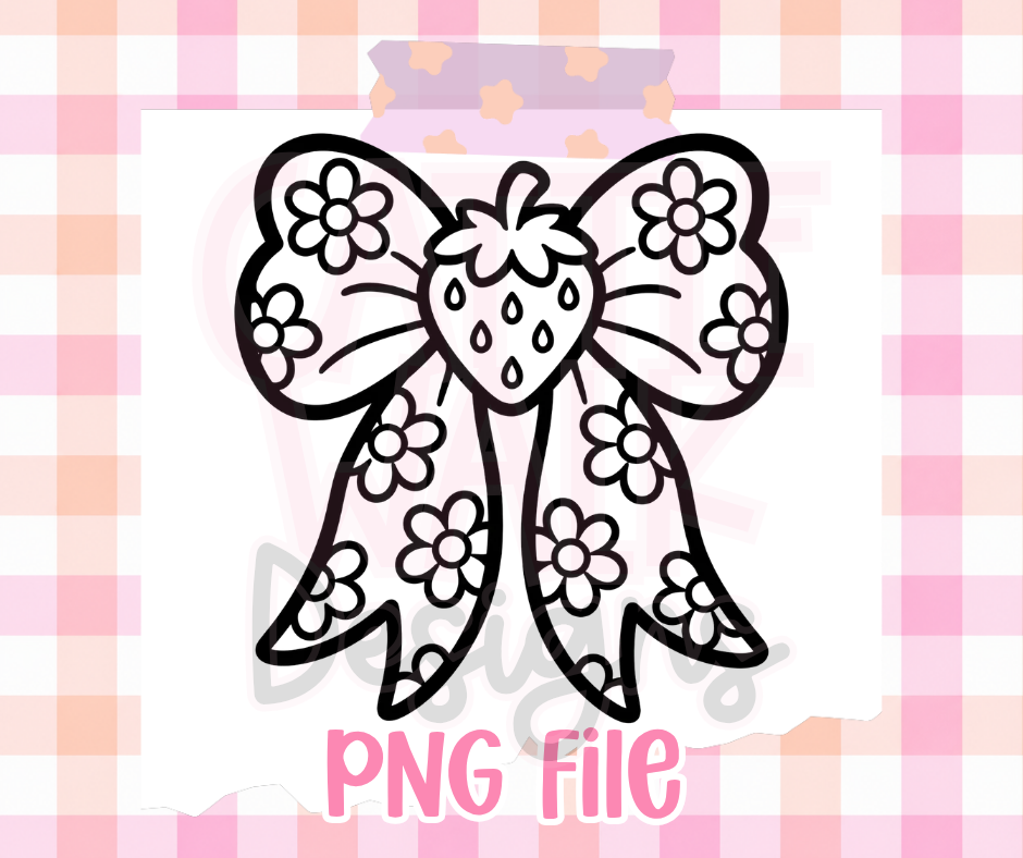 Strawberry Daisy Bow PNG | Cute Floral Strawberry Bow Digital Design
