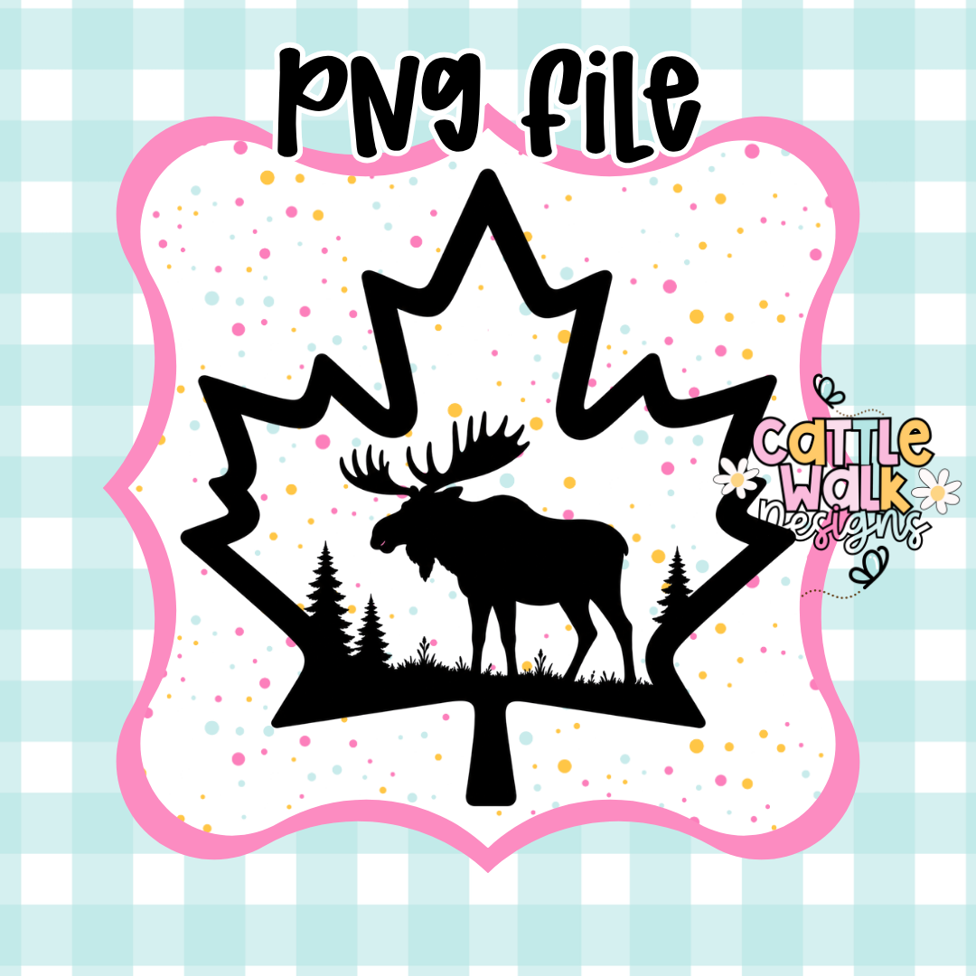 Canada Moose Silhouette Maple Leaf PNG | Rustic Outdoor Digital Download
