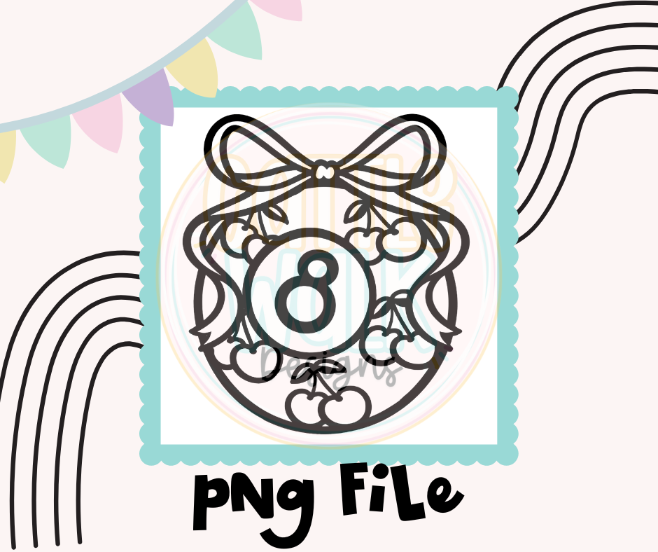 Cherry 8 Ball PNG | Retro Bow & Cherry Design | Digital Download