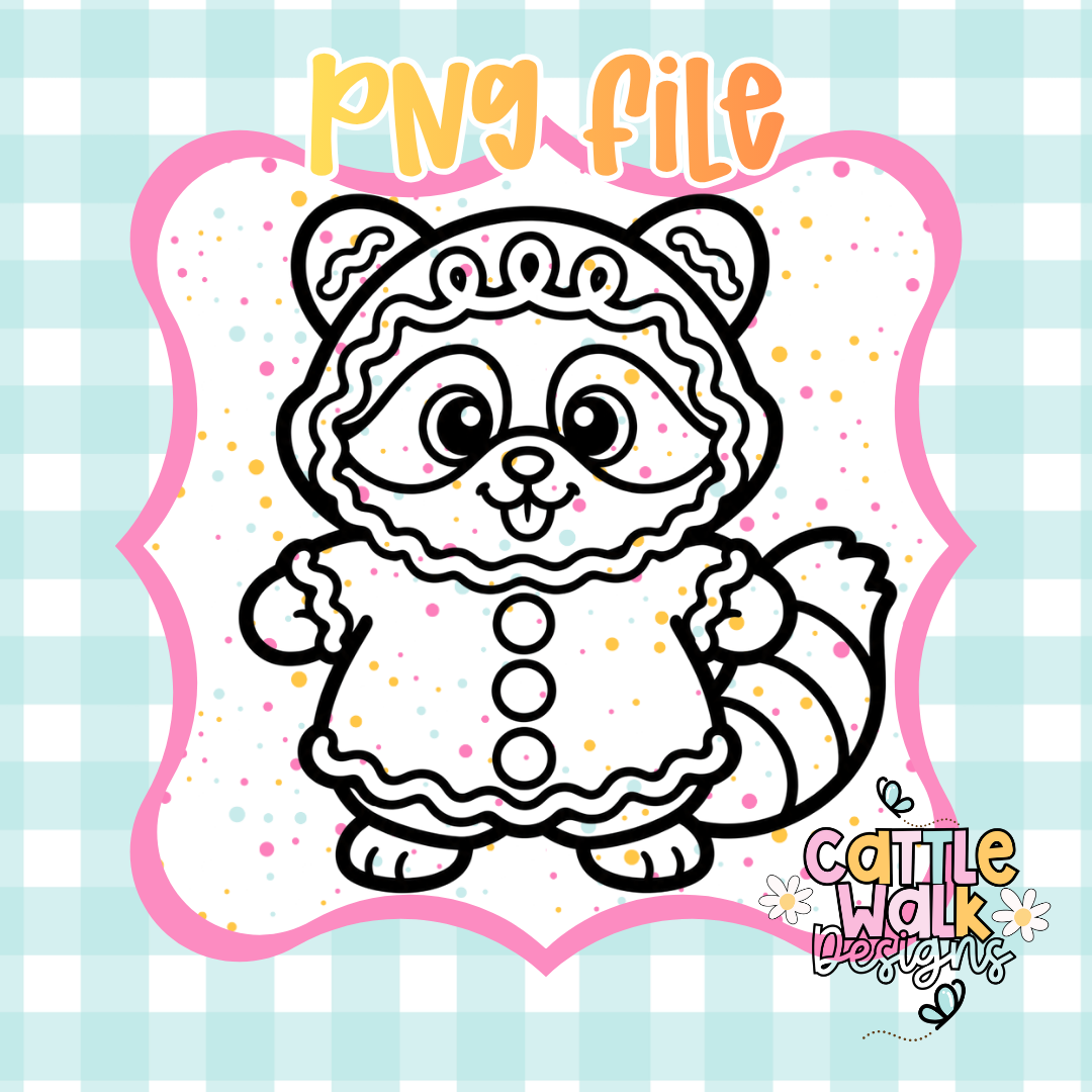 Cute Gingerbread Raccoon PNG | Christmas Woodland Sublimation Design | Digital Download