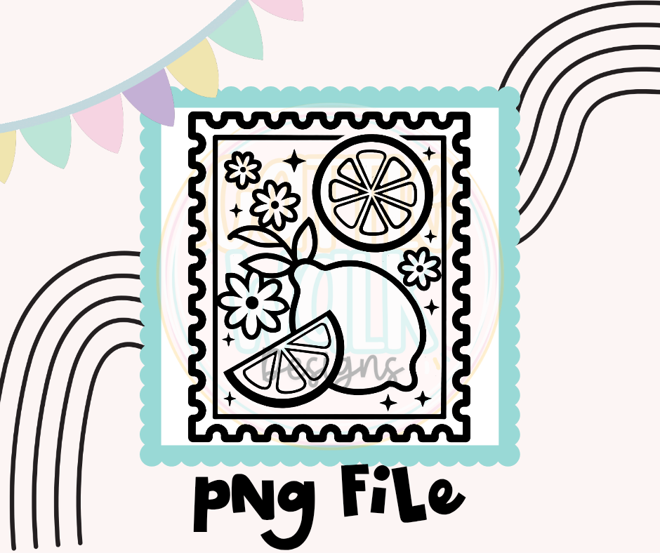 Lemon Stamp Frame PNG | Floral Lemon Design | Digital Download