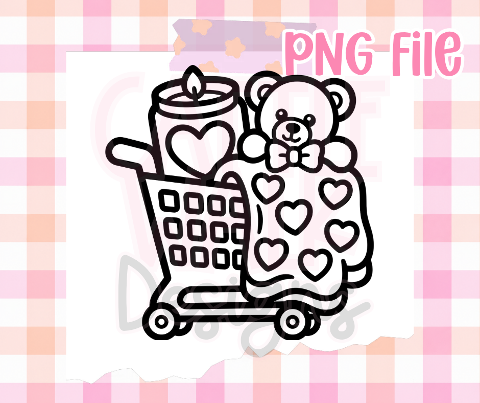 Valentine Shopping Cart PNG | Teddy Bear & Heart Blanket PNG