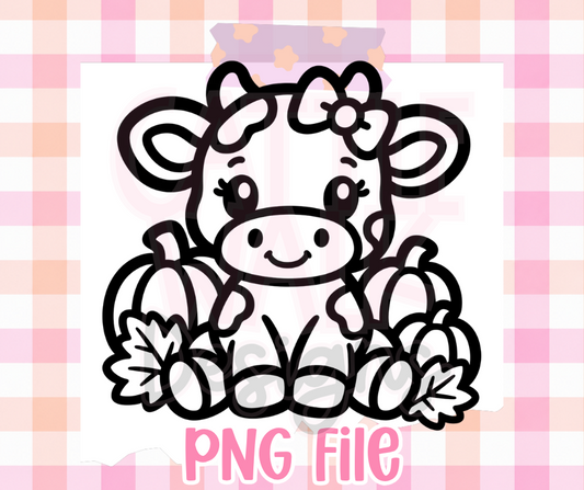 Fall Cow PNG | Cute Cow with Pumpkins & Autumn Leaves Digital Design