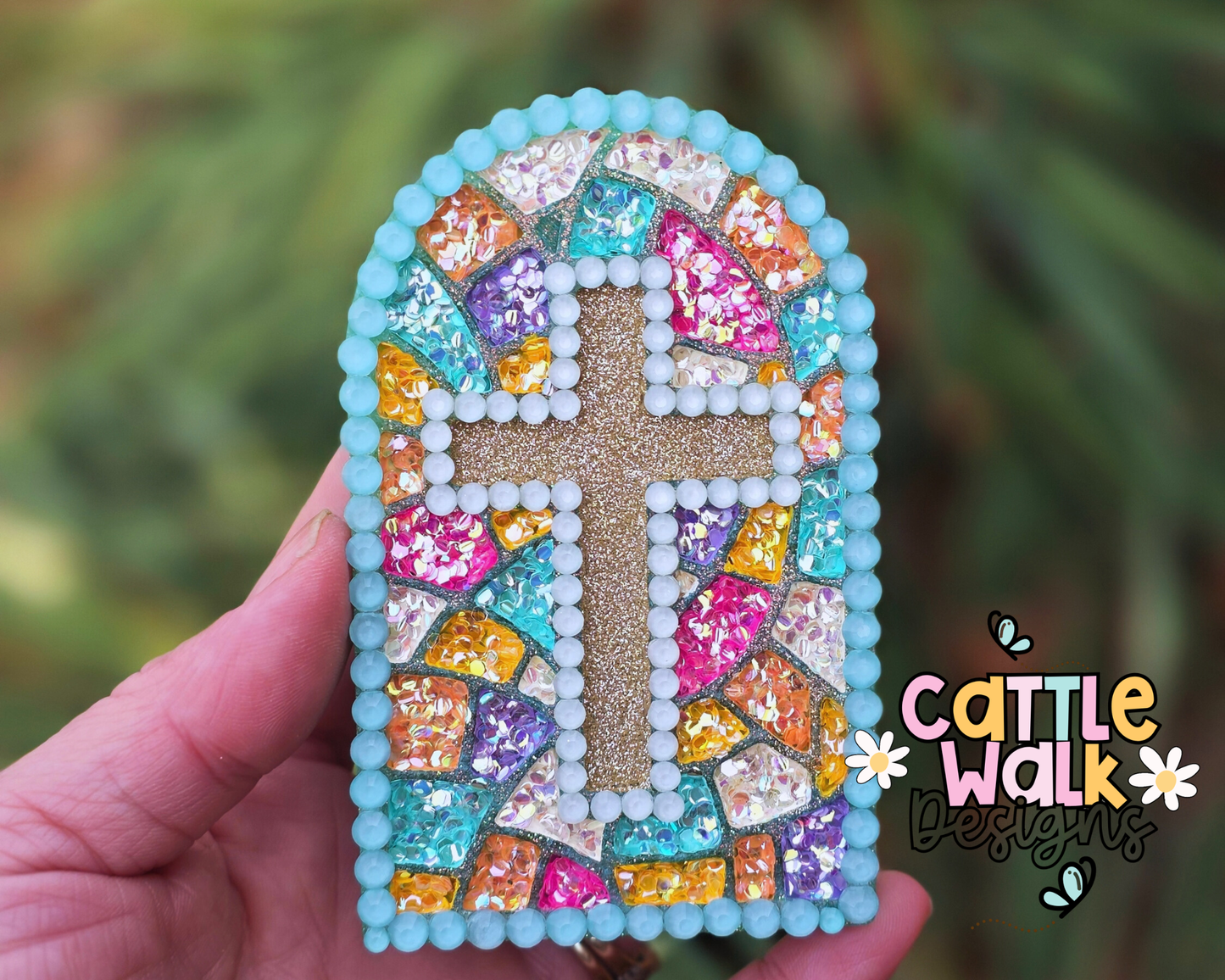 Stained Glass Cross Freshie – Faith Car Freshie – Pink Pop Scent