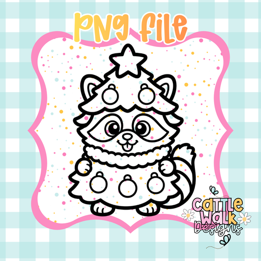 Cute Christmas Tree Raccoon PNG | Woodland Christmas Sublimation Design | Digital Download