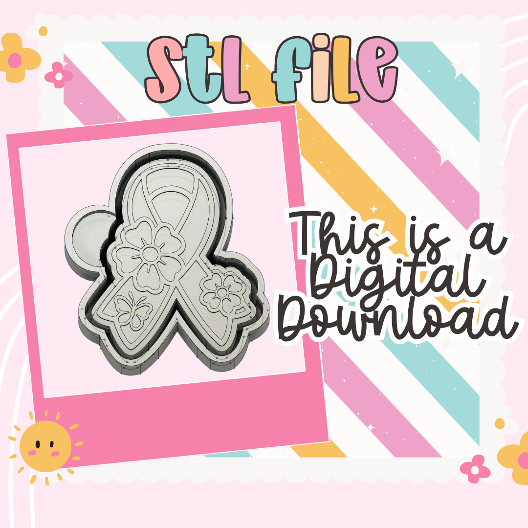 Floral Awareness Ribbon Freshie Mold STL File | Support Ribbon STL | Cancer Awareness Freshie Mold Digital Download