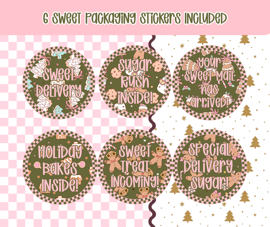Sugar & Spice Editable Business Card Template + 6 Sweet Packaging Stickers | Gingerbread Canva Thank You Card for Small Businesses