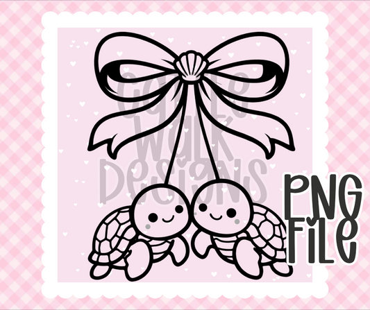 Coquette Bow with Baby Turtles PNG | Cute Sea Turtle Design | Bold Black & White Outline | Freshie & Craft PNG