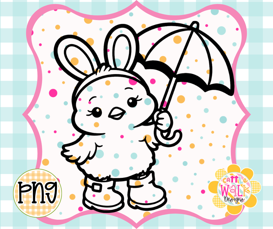 Spring Bunny Umbrella PNG | Cute Easter Rain Boot Design | Bold Outline Freshie Digital Download