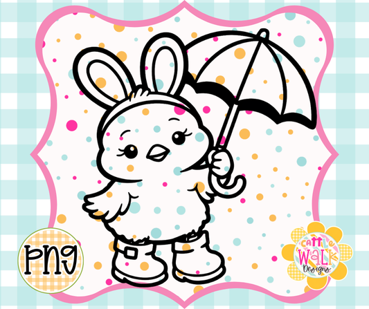Spring Bunny Umbrella PNG | Cute Easter Rain Boot Design | Bold Outline Freshie Digital Download