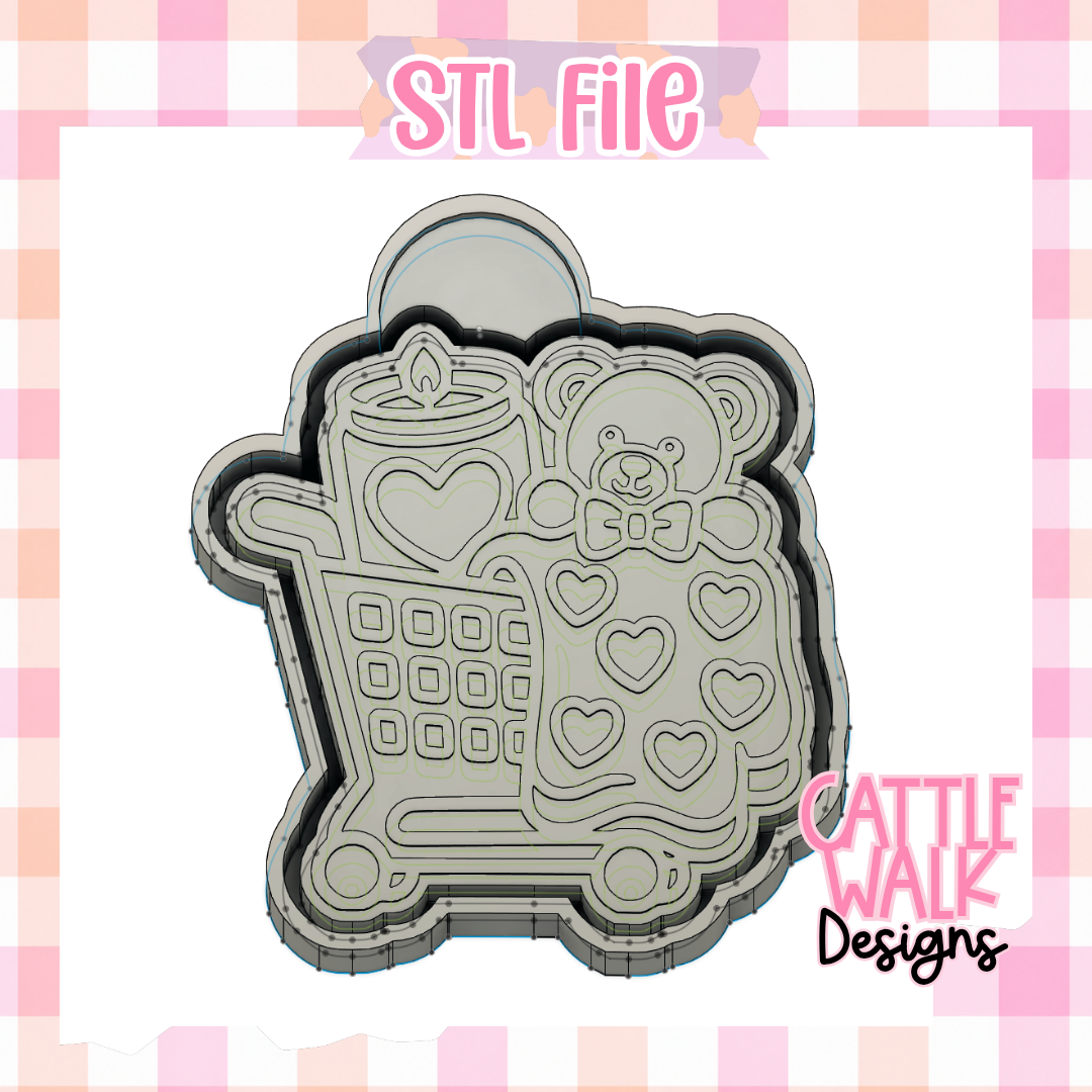 Valentine Shopping Cart Teddy Bear Freshie Mold STL File | Digital Download