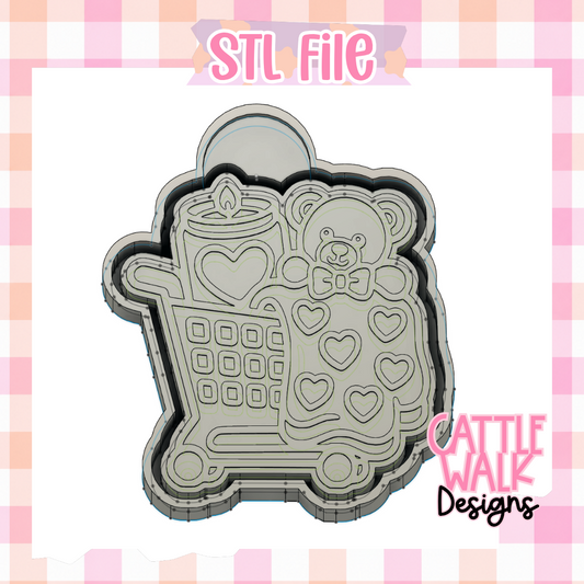 Valentine Shopping Cart Teddy Bear Freshie Mold STL File | Digital Download