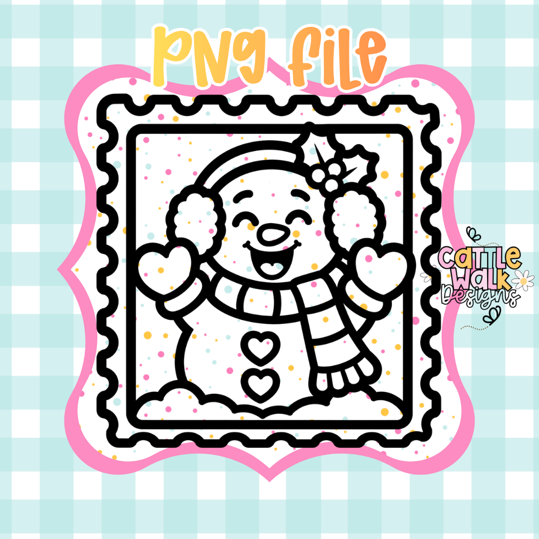 Cute Snowman Postage Stamp PNG | Christmas Winter Digital Download | Holiday Sublimation PNG | Printable Design