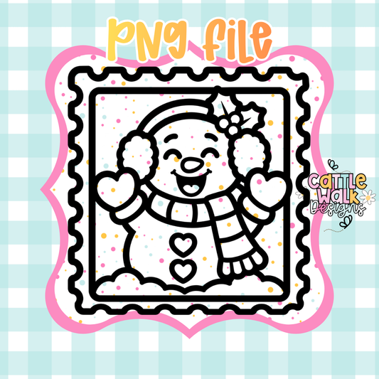 Cute Snowman Postage Stamp PNG | Christmas Winter Digital Download | Holiday Sublimation PNG | Printable Design