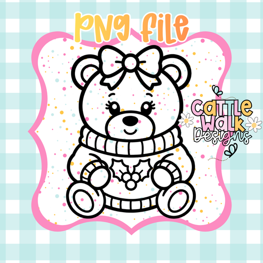 Cute Christmas Bear in Sweater PNG | Winter Teddy Sublimation Design | Digital Download