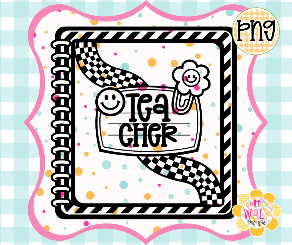 Preppy Composition Notebook PNG | Retro Back to School Design | Bold Outline Freshie Digital Download