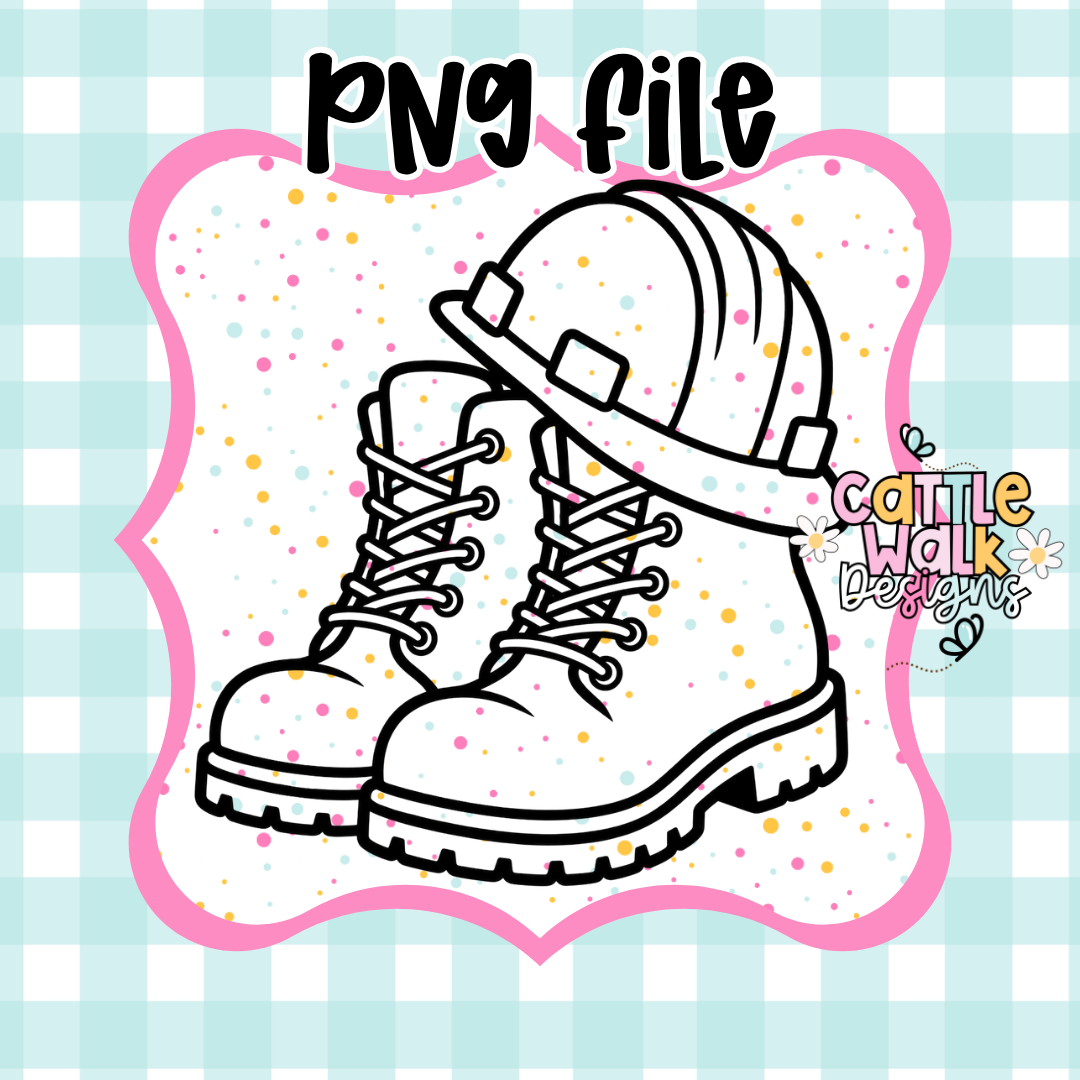 Work Boots & Hard Hat PNG | Blue Collar Worker Design | CWD-Style Thick Bold Outline | Construction Freshie PNG | Mold Friendly
