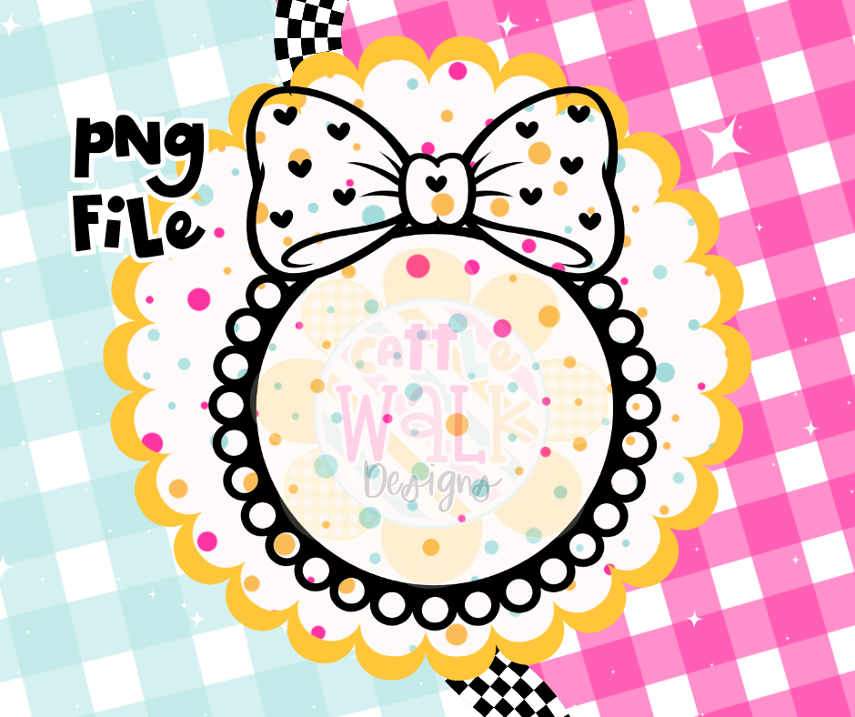 Heart Bow Frame PNG | Beaded Circle Border | Coquette Valentine Frame | Digital Download
