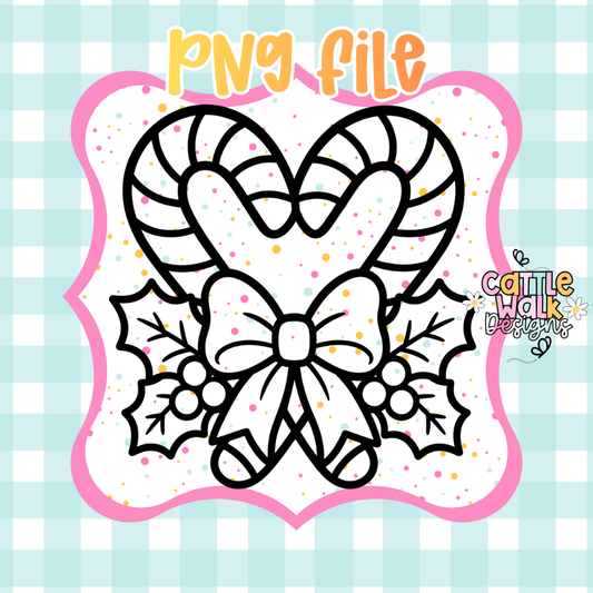 Heart Candy Cane with Bow PNG | Whimsical Christmas Digital Download | Commercial Use
