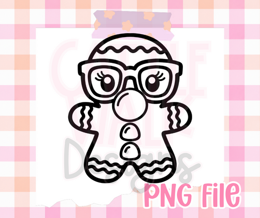 Nerdy Gingerbread PNG | Cute Christmas Gingerbread with Glasses Digital Download