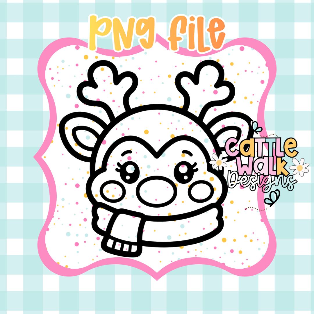 Cute Reindeer Face PNG | Christmas Reindeer Head | Kawaii Holiday PNG | Digital Download | Freshie PNG | Sublimation Design