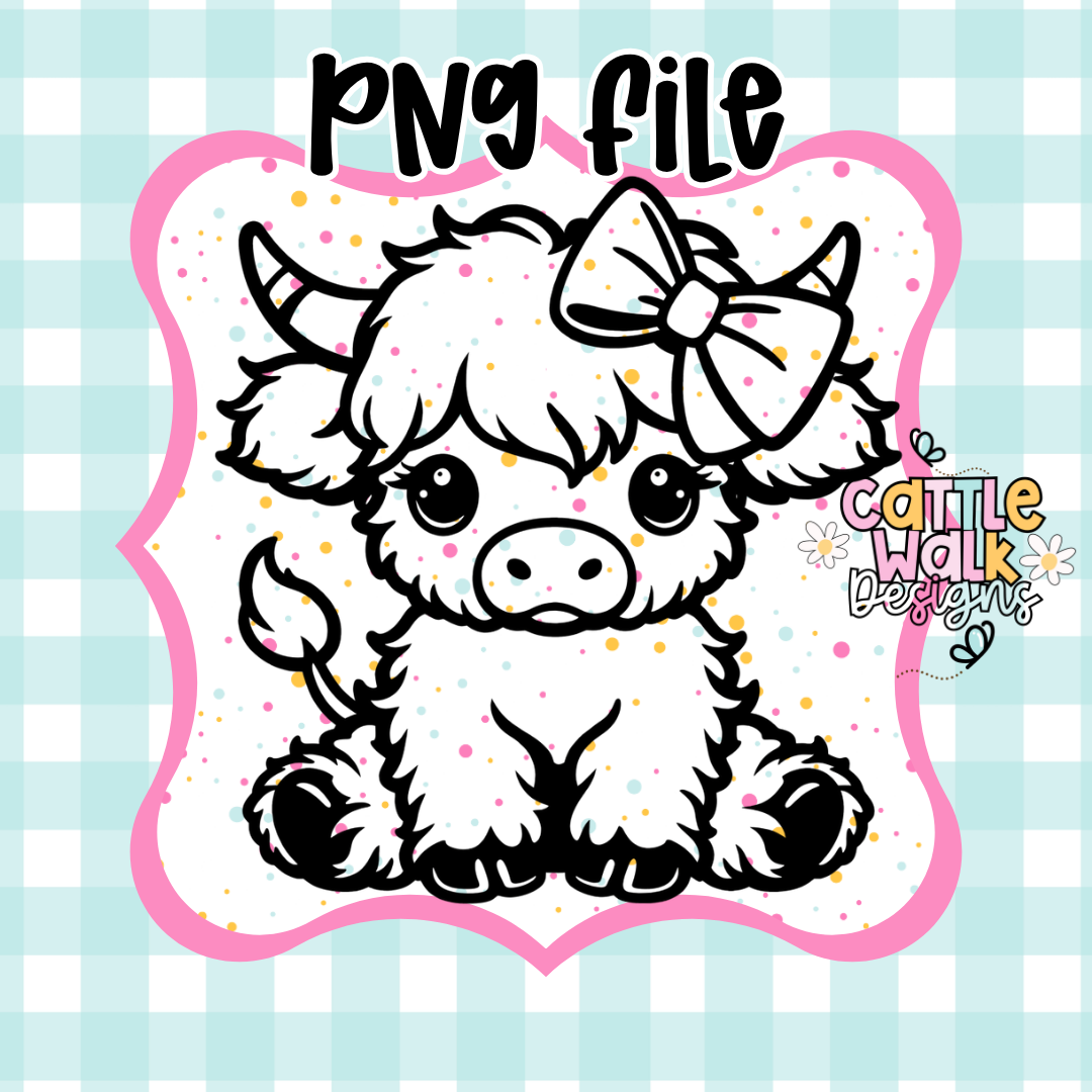 Highland Cow PNG File with Bow | Cute Cow PNG | Thick Bold Outline | Mold Maker Friendly | Digital Download (No STL Resale)
