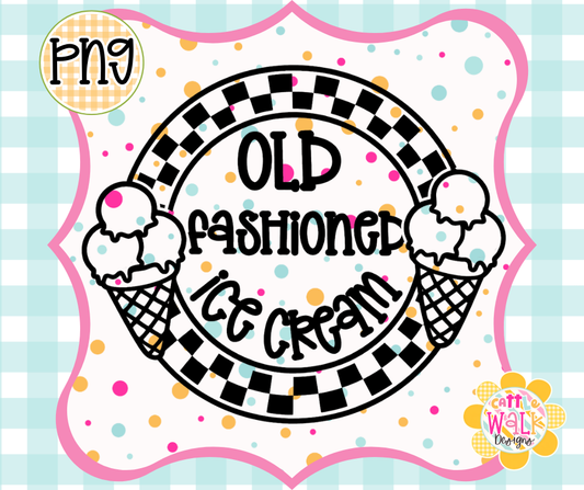 Old Fashioned Ice Cream PNG | Retro Checkered Ice Cream Design | Bold Outline Freshie Digital Download