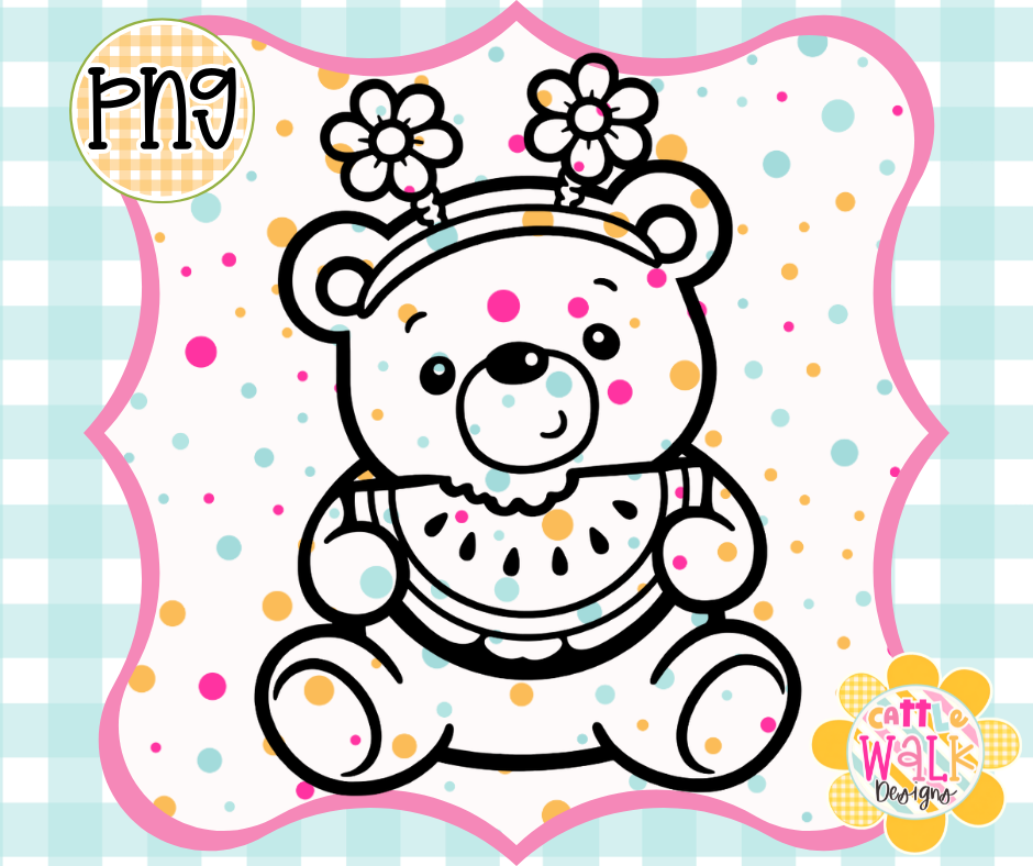 Watermelon Teddy Bear PNG | Cute Summer Bear Design | Bold Outline Freshie Digital Download