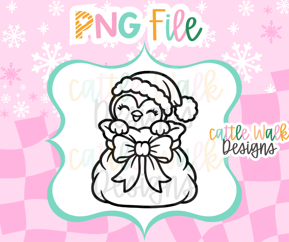 Christmas Penguin in Gift Bag PNG | Cute Penguin PNG | Santa Penguin Freshie Design | Christmas Freshie Mold PNG | Digital Download