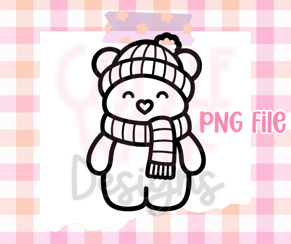 Cozy Winter Bear PNG | Cute Bear with Beanie & Scarf Digital Design
