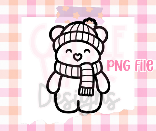 Cozy Winter Bear PNG | Cute Bear with Beanie & Scarf Digital Design