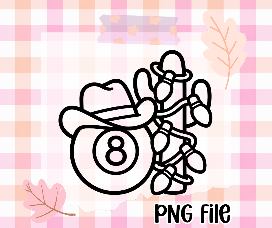 Cowboy 8 Ball Christmas PNG | Thick Black & White Outline | Freshie Mold Friendly | Digital Download
