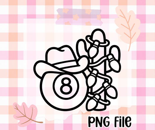 Cowboy 8 Ball Christmas PNG | Thick Black & White Outline | Freshie Mold Friendly | Digital Download