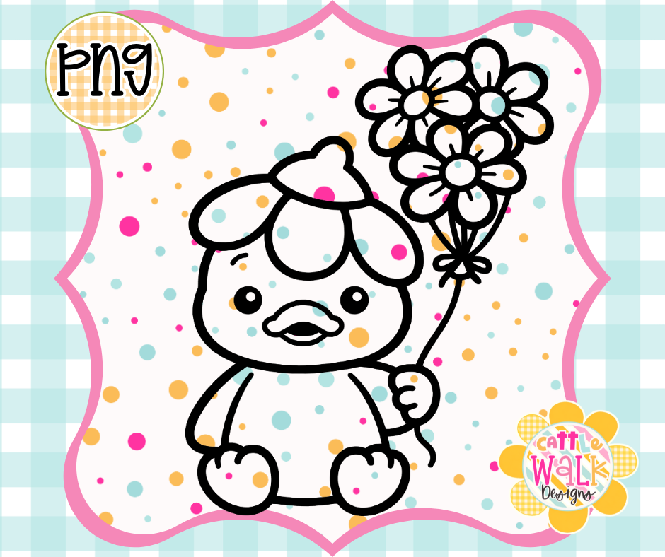 Flower Duck PNG | Cute Spring Duckling Design | Bold Outline Freshie Digital Download