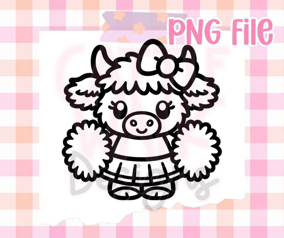 Cheerleader Highland Cow PNG | Cute Cheer Cow PNG