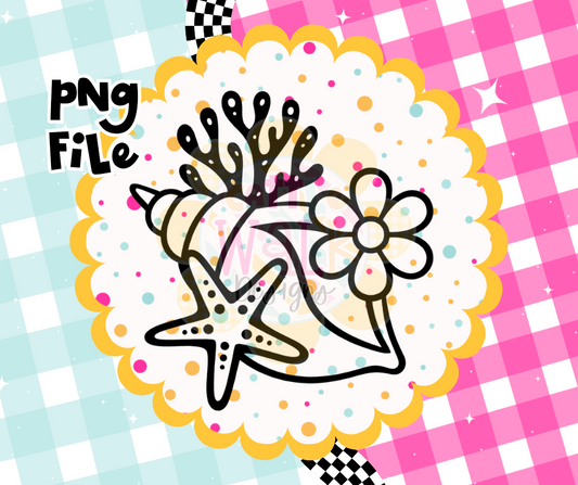 Coastal Seashell PNG | Starfish & Coral Beach Design | Cute Ocean PNG | Digital Download