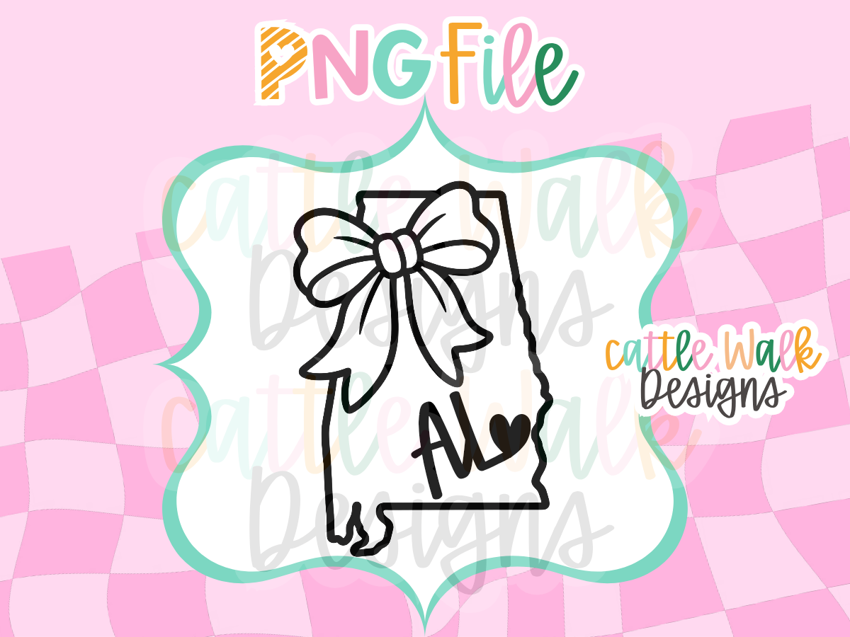 Alabama State Bow PNG | AL Heart State PNG | Alabama Freshie Design