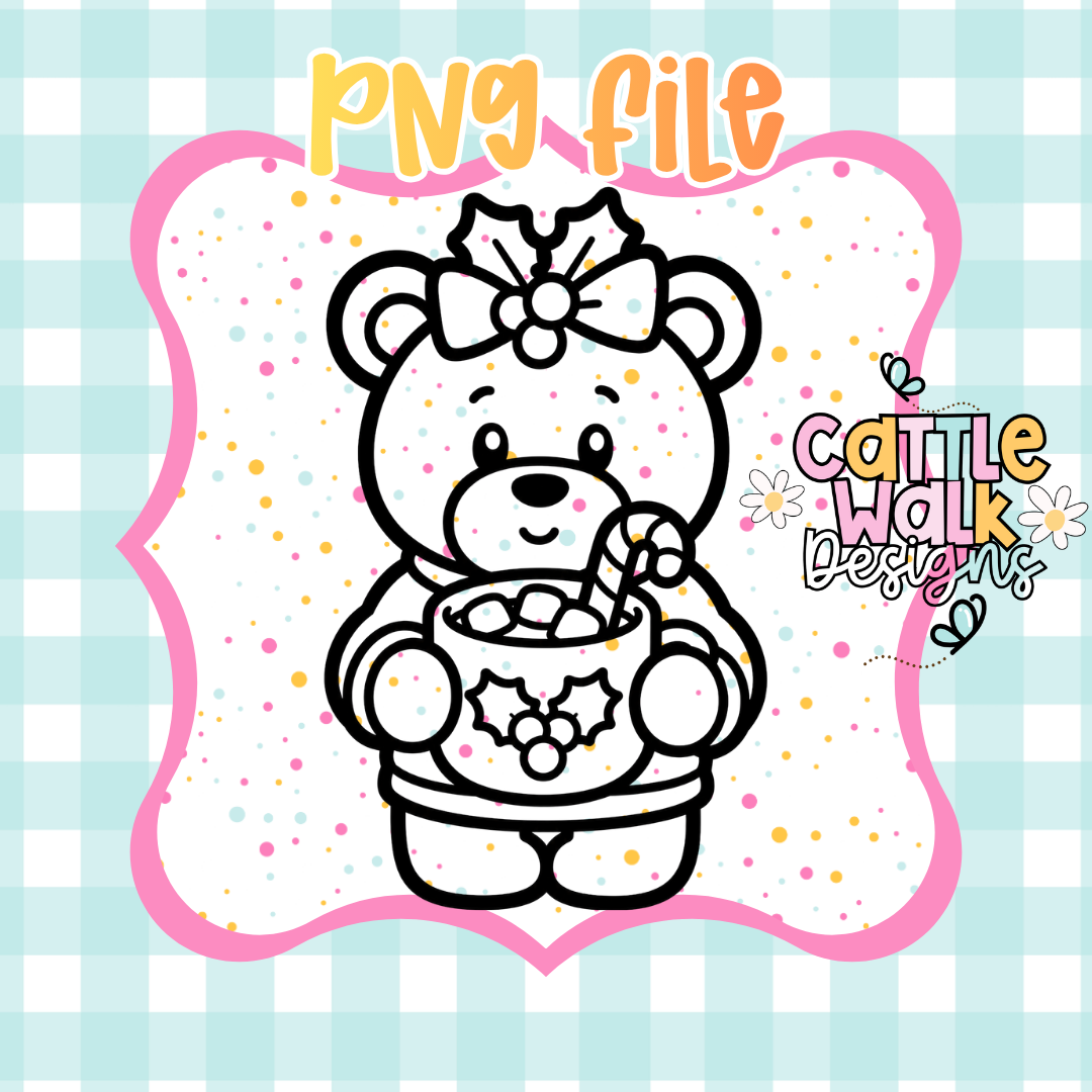 Cute Christmas Bear with Hot Cocoa PNG | Standing Teddy Bear Sublimation Design | Digital Download
