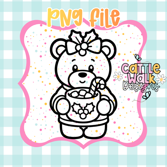 Cute Christmas Bear with Hot Cocoa PNG | Standing Teddy Bear Sublimation Design | Digital Download